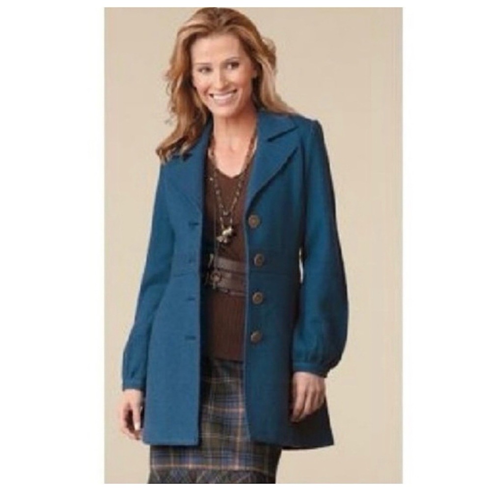 CAbi 100% Merino Wool Aristocrat Pea Coat Womens Sz XL Blue Lightweight